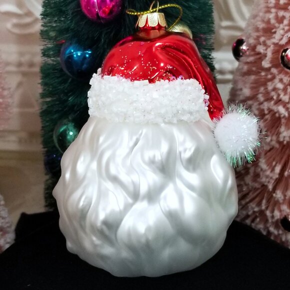 Blown Glass Winking Santa Drinking Cocoa Christmas Ornament Beaded - Picture 2 of 2